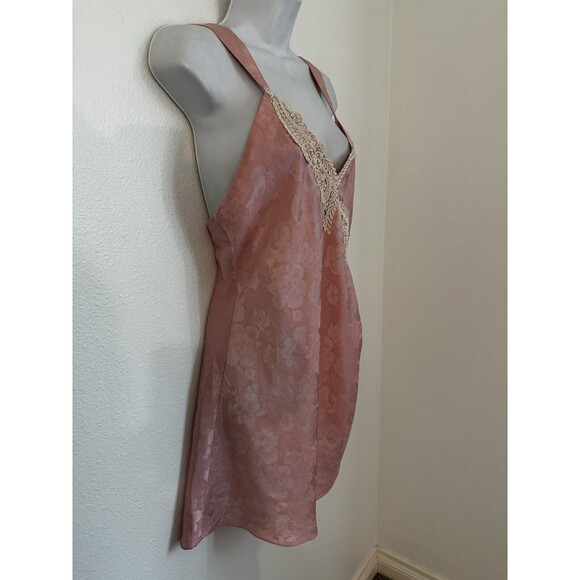 Vintage Victoria's Secret  Size M Satin & Lace Chemise Slip Dress 80s 90s Pink - Picture 3 of 7
